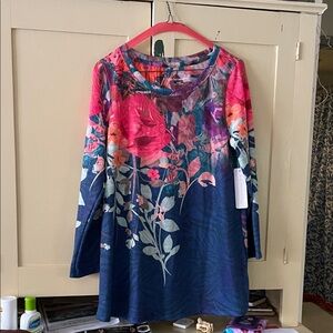 Soft Surroundings Navy and Teal Floral Dress